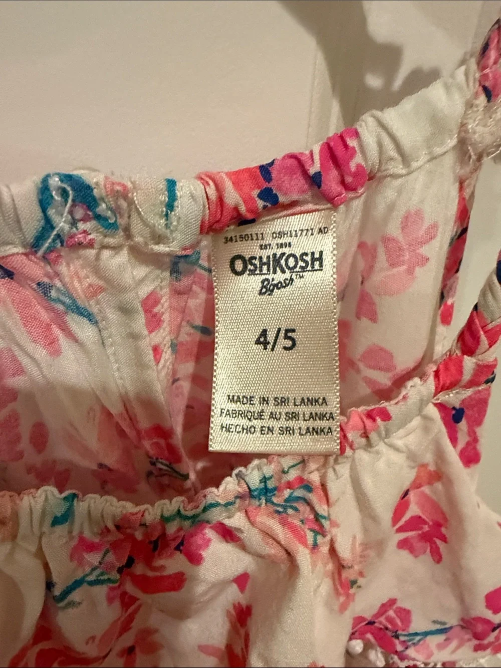 OshKosh B'gosh White Maxi Dress with Pink Floral and Blue Accents. EUC. Summer